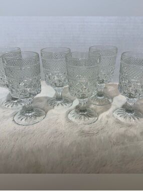 Pressed Crystal-Style Clear Goblet Glasses - Set of 6